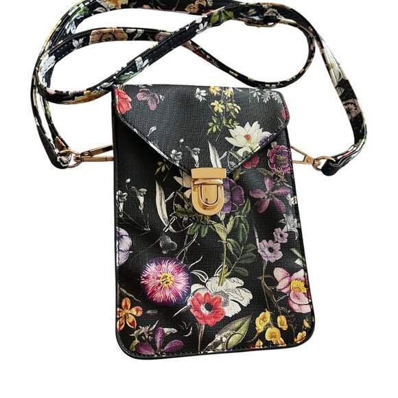 Womens Crossbody Bag Multicolor Boho Floral Snap Vegan Leather - Picture 9 of 13